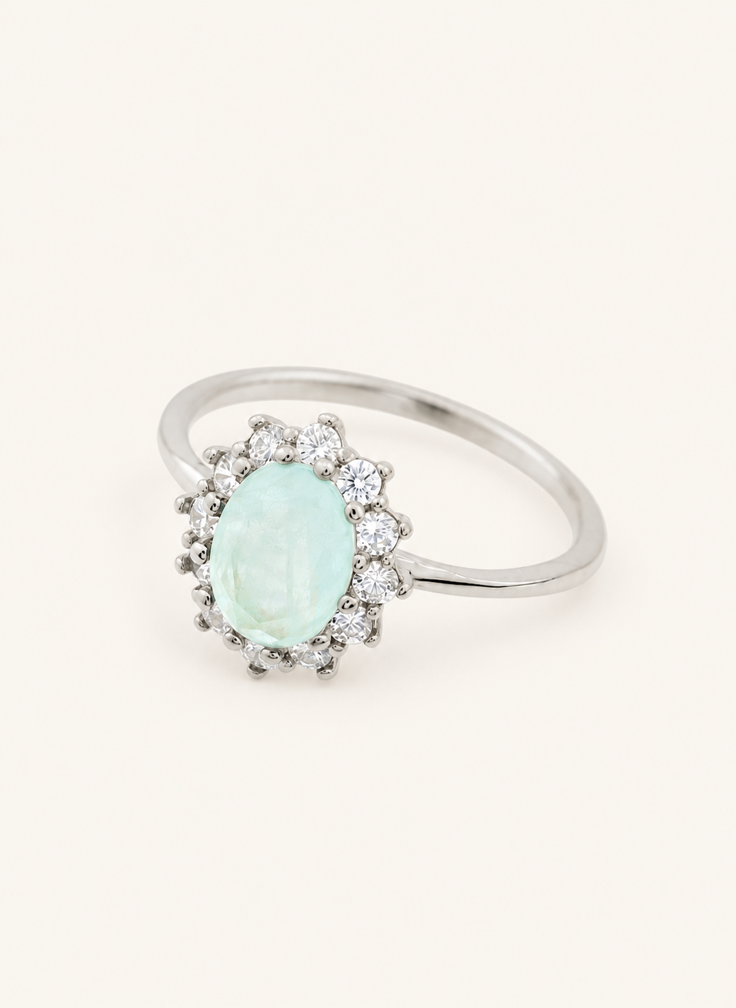 ëcos · Anillo magrana turquesa rodio · Fondo marfil