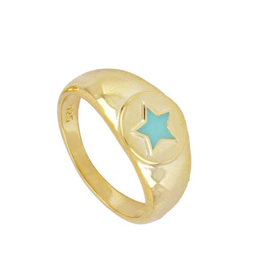 Anillo Sello Estrella Turquesa